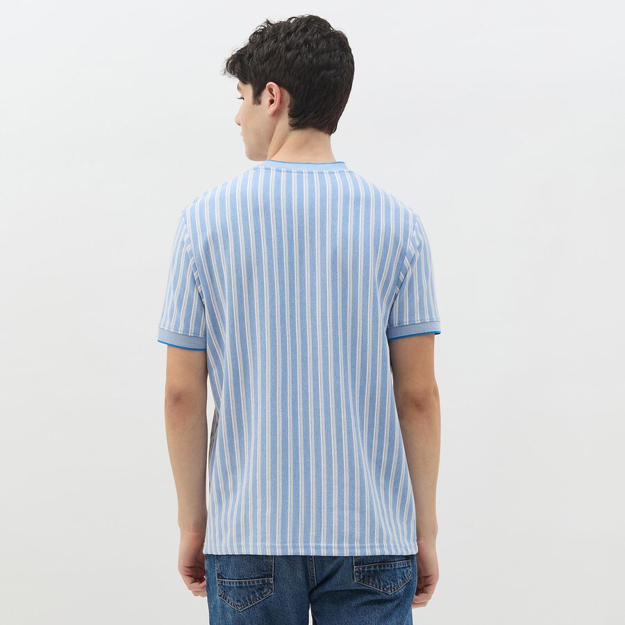 Men's Light Steel Blue Round Neck Casual T-Shirt, Sky Blue, large