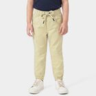 Boys' Beige Regular Fit Solid Jogger Trousers, गहरा पीला, small