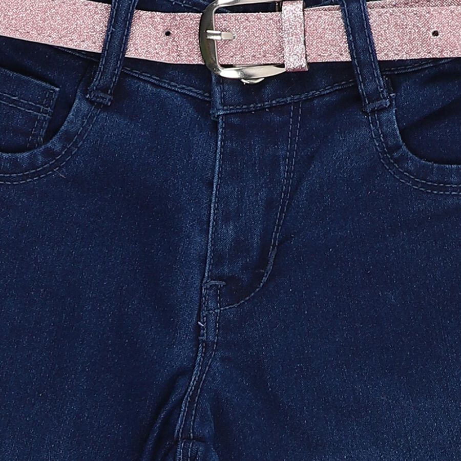 Girls' Dark Wash Embroidered Regular Fit Jeans, गहरा नीला, large image number null