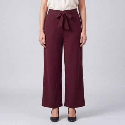 Women's Wine Regular Fit Solid Trousers