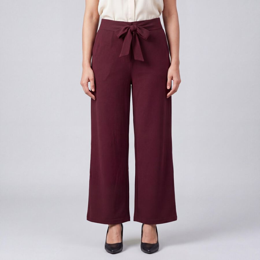 Women's Wine Regular Fit Solid Trousers, वाइन, large