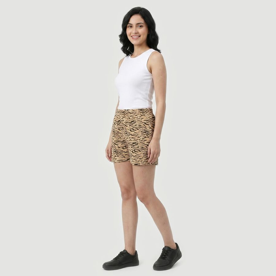 Women's Beige Regular Fit Animal Print Shorts, गहरा पीला, large