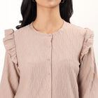Women's Beige Mock Neck Textured Top, गहरा पीला, small