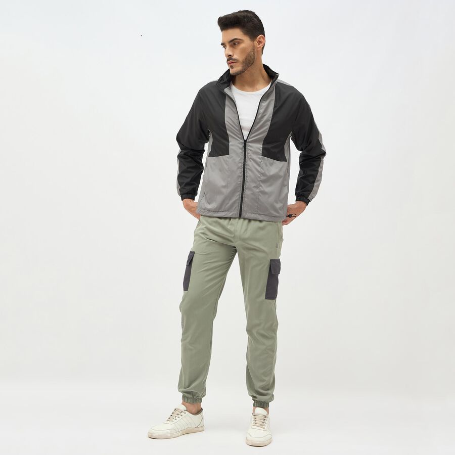 Men's Dark Grey and Black High Neck Athleisure Jacket, Dark Grey, large image number null