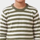 Boys' Olive Green Crew Neck Striped Pullover, ओलिव, small