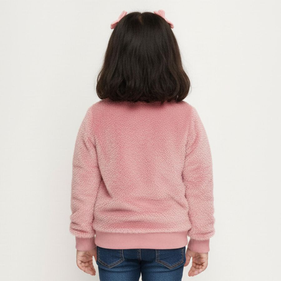 Girls Bright Pink Crew Neck Casual Sweatshirt, Pink, large image number null