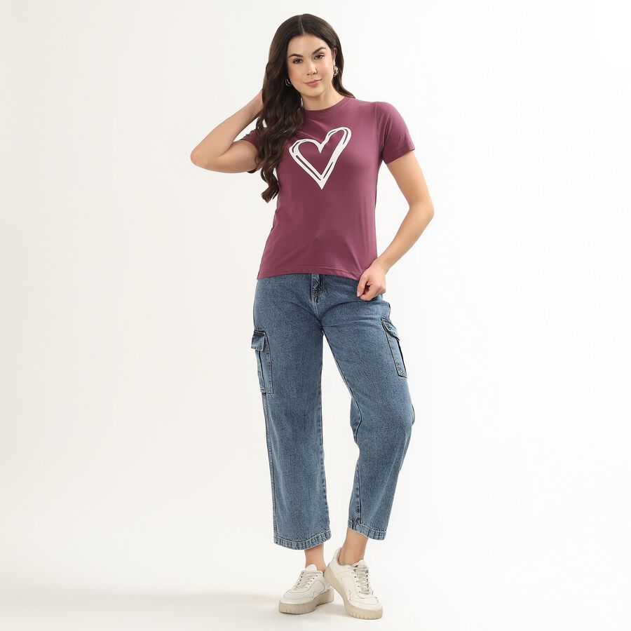 Women's Light Lavender Purple Round Neck Casual T-Shirt, Purple, large