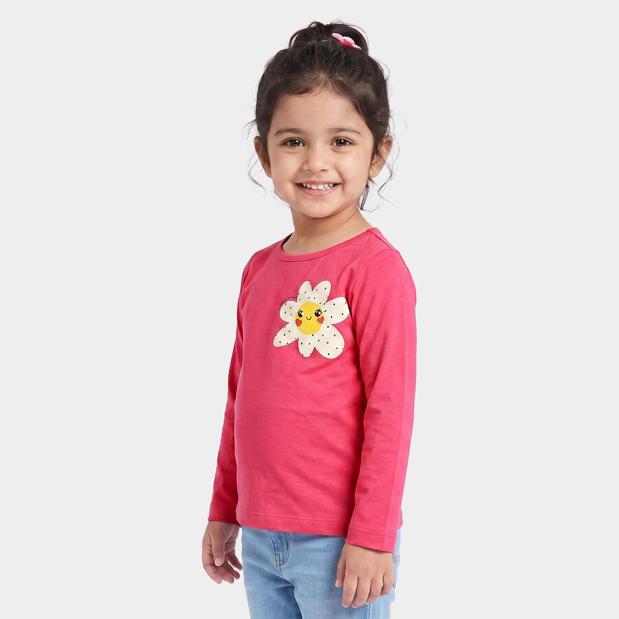 Girls Pink Round Neck Regular Top, गुलाबी, large