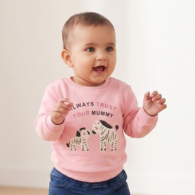 Infants' Pink Round Neck Pullover Sweatshirt