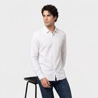 Men's White Cotton Long Sleeve Spread Collar Regular Fit Shirt, White, small