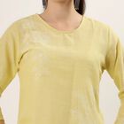 Women's Yellow 100% Cotton Round Neck Textured Kurta, पीला, small