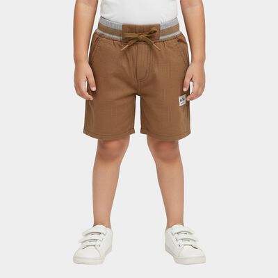 Boys' Beige Regular Fit Elastic Waist Textured Bermuda Shorts