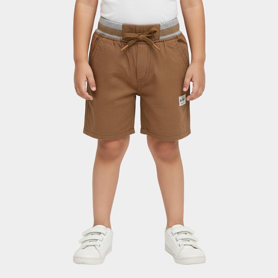 Boys' Beige Regular Fit Elastic Waist Textured Bermuda Shorts, Beige, large