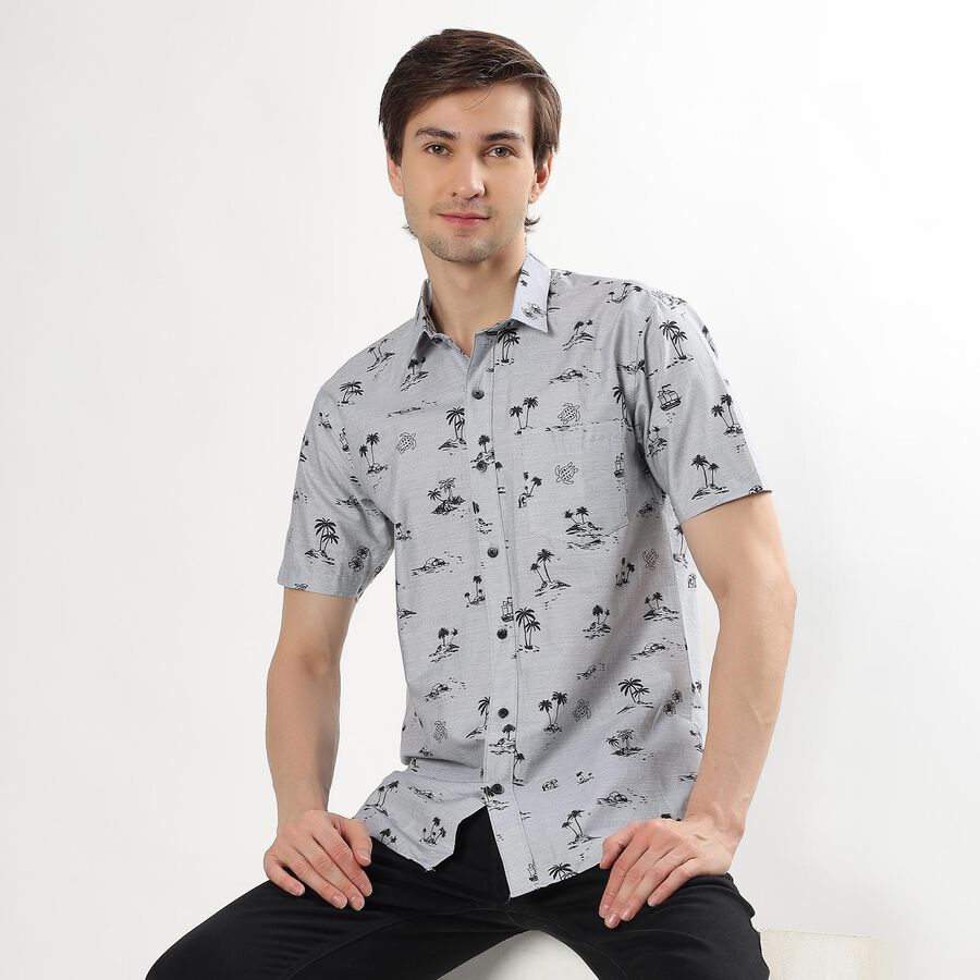 Men's Light Grey Cotton Classic Collar Casual Shirt, Light Grey, large