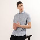 Men's Navy Blue Cotton Half Sleeve Classic Collar Casual Shirt, Navy Blue, small