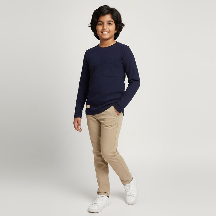 Boys' Deep Midnight Navy Blue Crew Neck Casual T-Shirt, नेवी ब्लू, large image number null