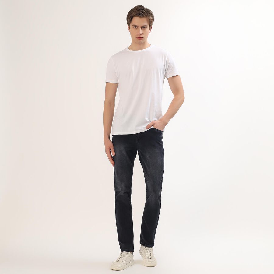 Men's Faded Black Slim Fit Jeans, Dark Blue, large