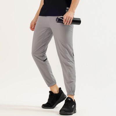 Men's Light Ash Grey Slim Fit Contrast Panel Track Pants