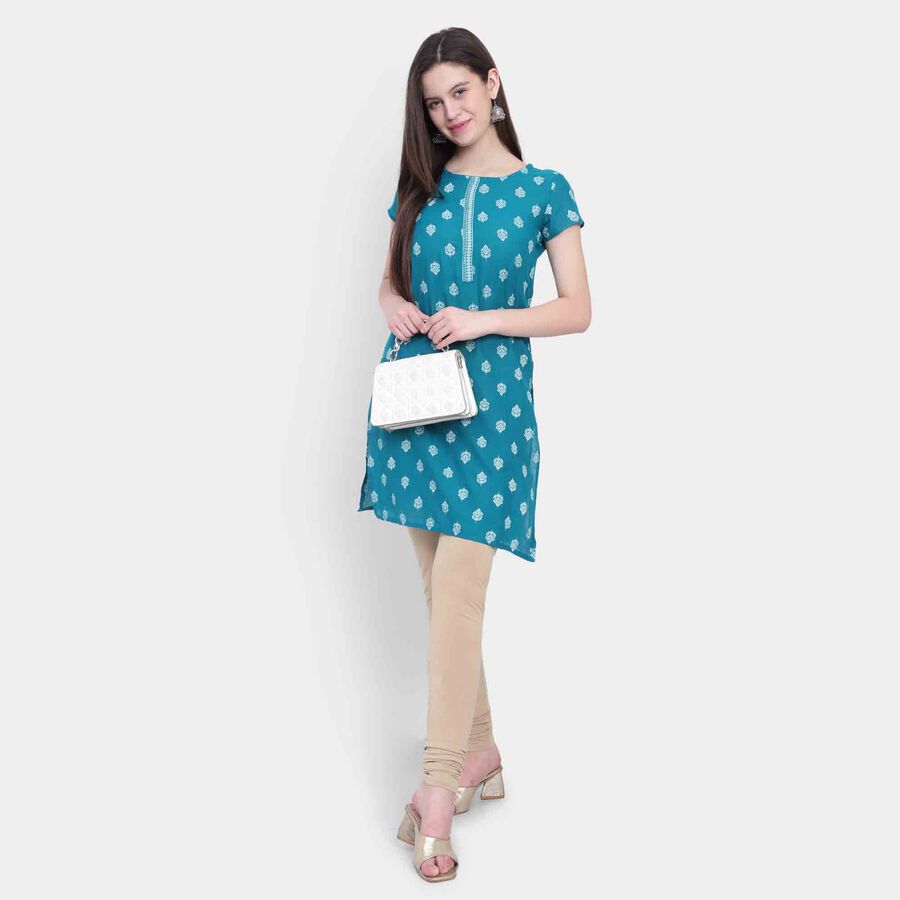 Printed Short Sleeve Kurta, Dark Green, large image number null