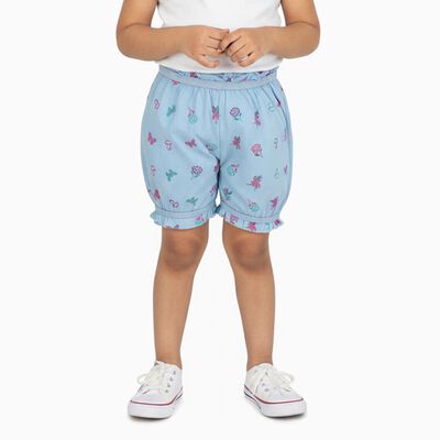 Girls' Light Blue Regular Fit Printed Bloomers