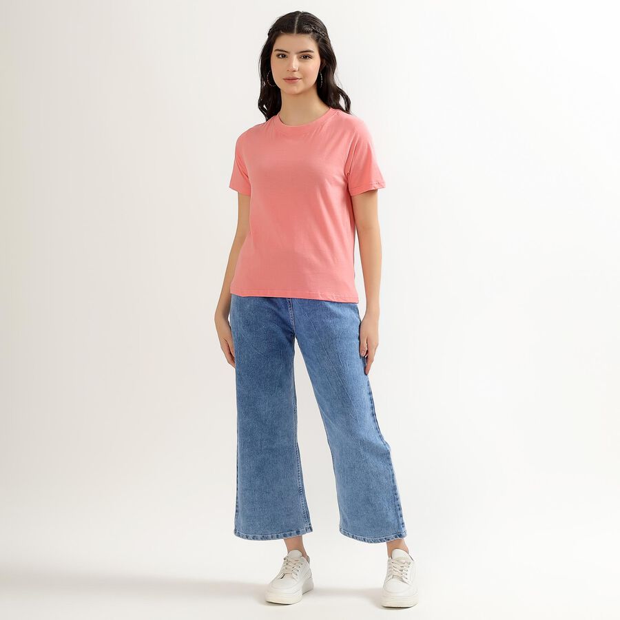 Women's Soft Pink Cotton Round Neck T-Shirt, Pink, large