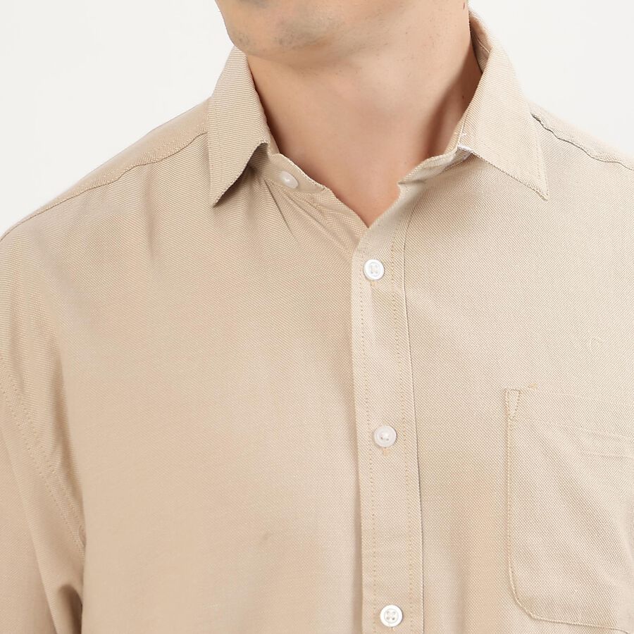 Men's Light Beige Spread Collar Casual Shirt, Beige, large image number null