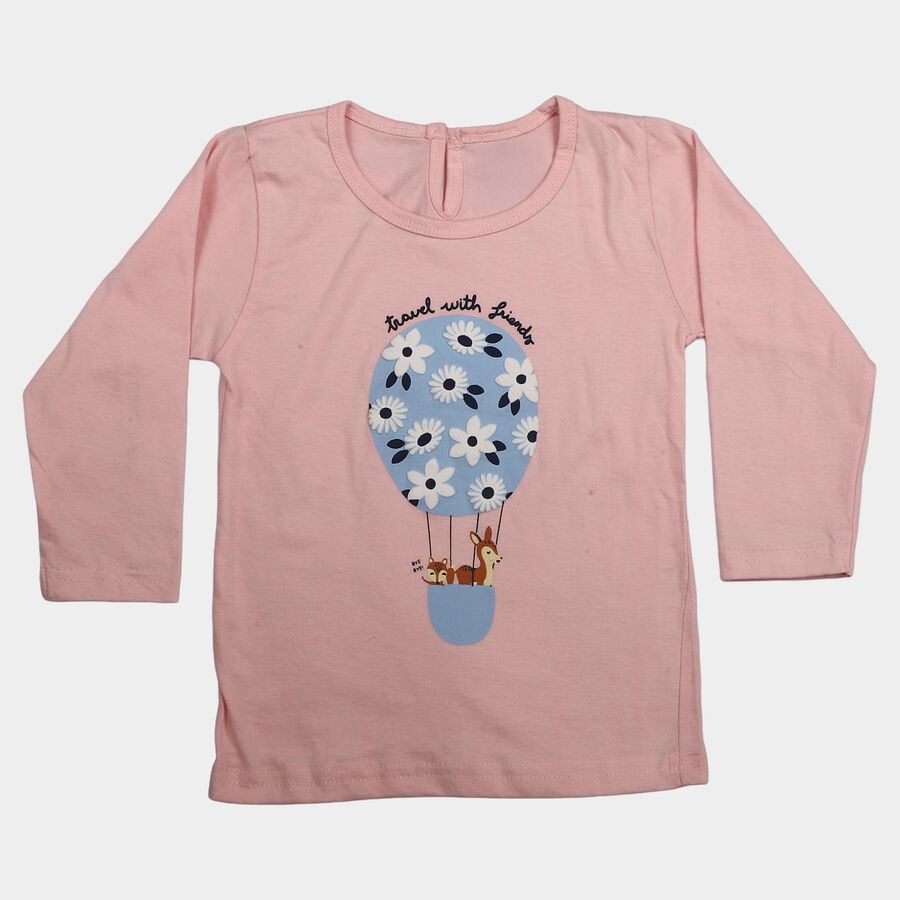 Infants Pink Cotton Round Neck Regular T-Shirt, गुलाबी, large