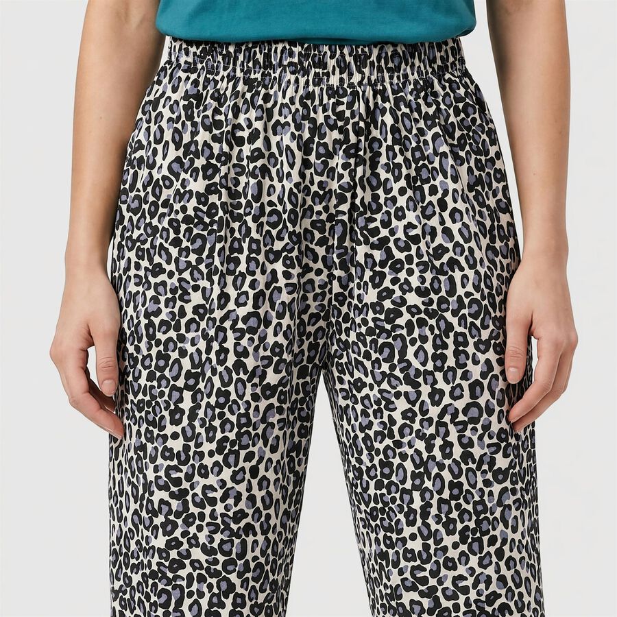 Women's Light Blue Relaxed Fit Leopard Print Harem Pants, हल्का नीला, large