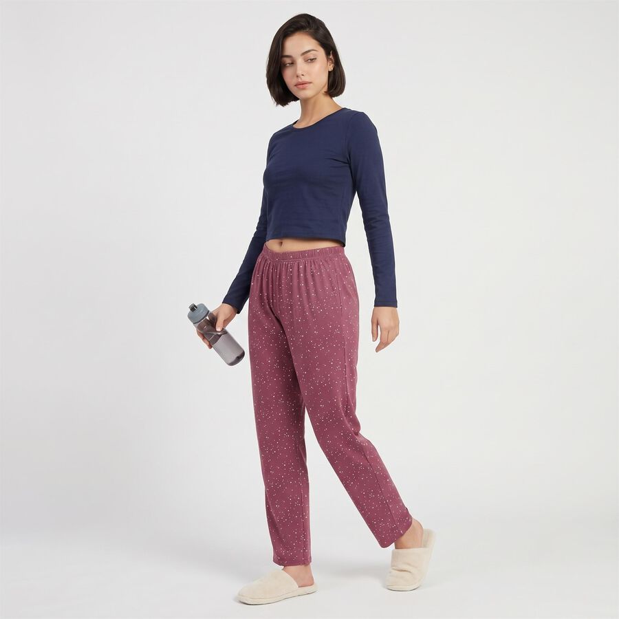 Women's Purple Straight Fit Printed Lounge Pyjama, बैंगनी, large