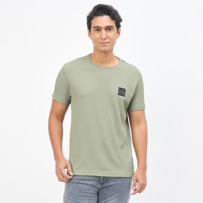 Men's Light Sage Green Round Neck Athleisure T-Shirt