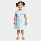 Girls' Light Blue Floral Printed Fit and Flare Frock, Light Blue, small