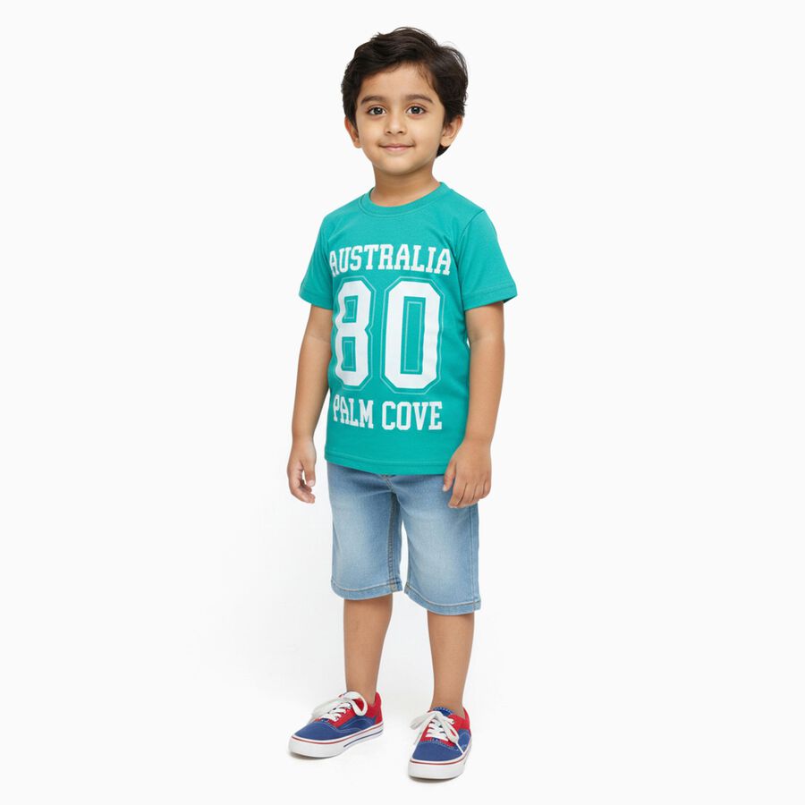 Boys Teal Green Crew Neck Casual T-Shirt, Dark Green, large