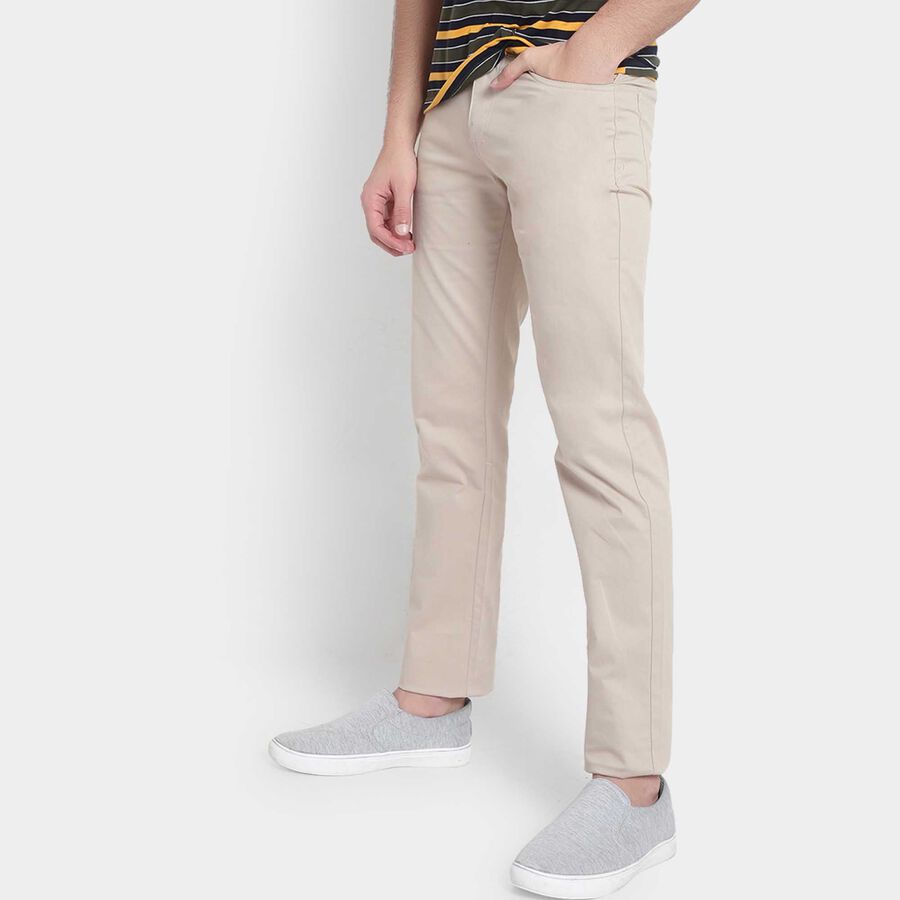 Solid Casual Trousers, Beige, large image number null