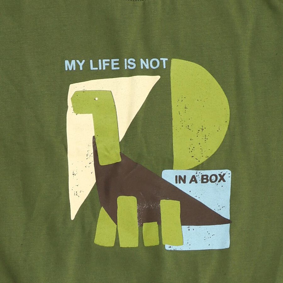 Boys' Olive Round Neck Graphic Baba Suit, ओलिव, large image number null