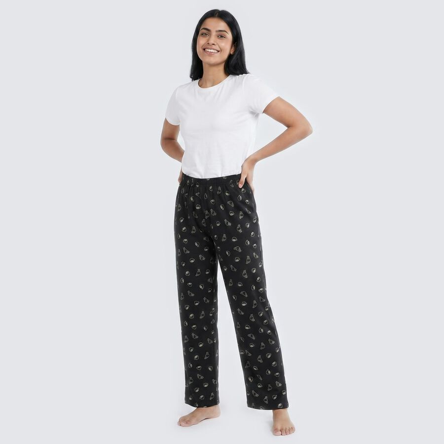 Women's Black Regular Fit Solid Pyjama, काला, large
