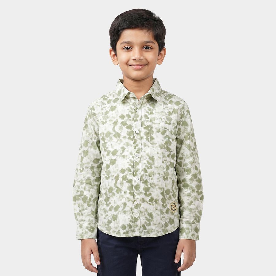 Boys Green Cotton Long Sleeve Collar Shirt, Light Green, large