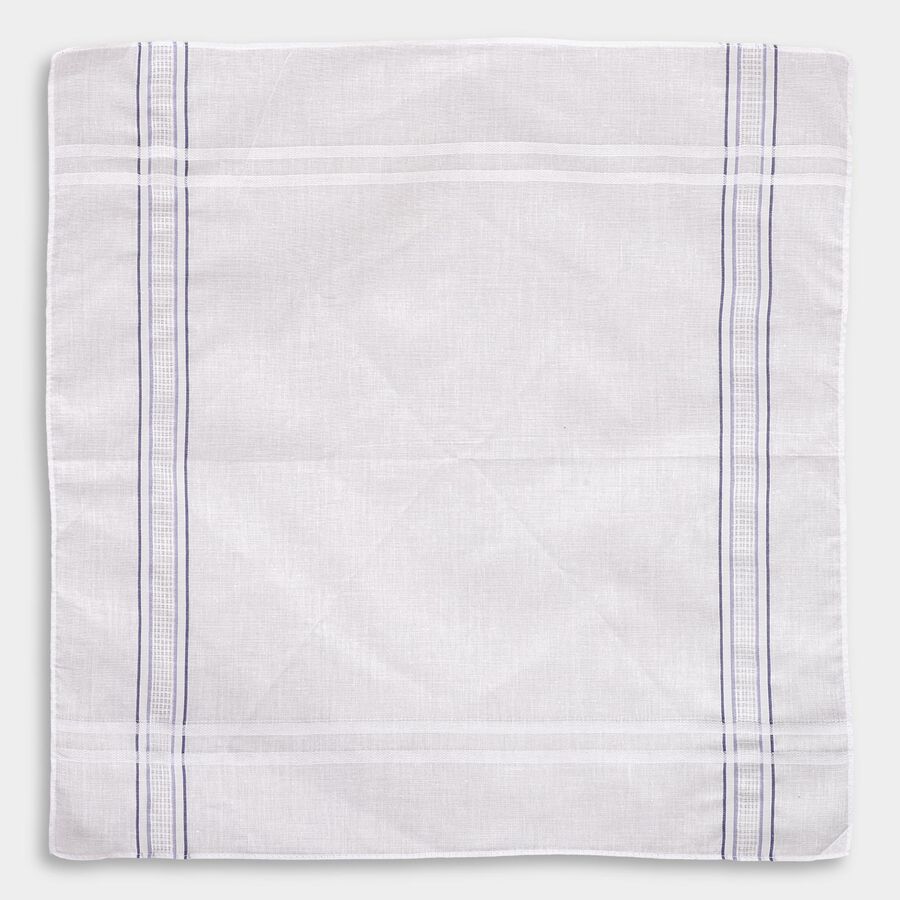 Men's White Cotton Striped Handkerchief Pack of 3, White, large