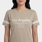 Women's Beige Round Neck Casual T-Shirt, Beige, small