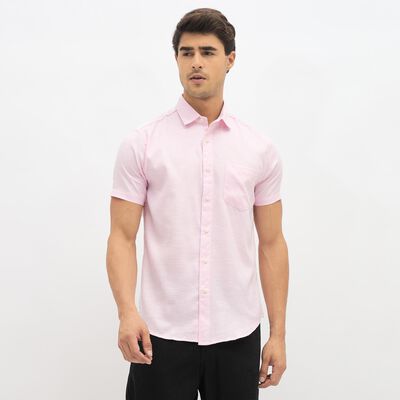 Men's Light Pink Slim Fit Half Sleeve Classic Casual Shirt