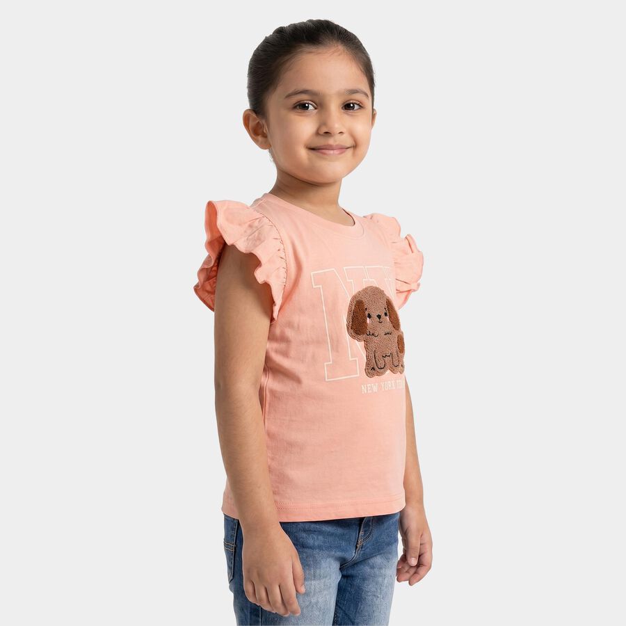 Girls Light Pink Cotton Round Neck Regular T-Shirt, Light Pink, large