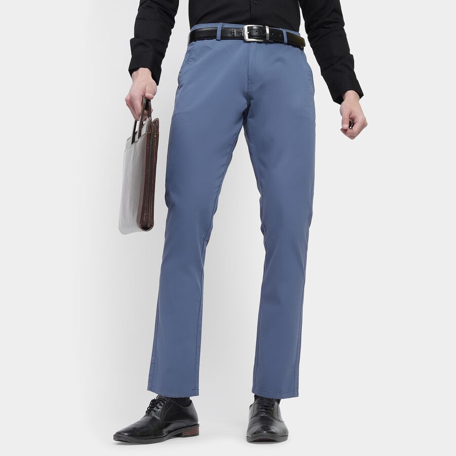 Men's 100% Cotton Slim Fit Casual Trousers , Dark Blue, large image number null