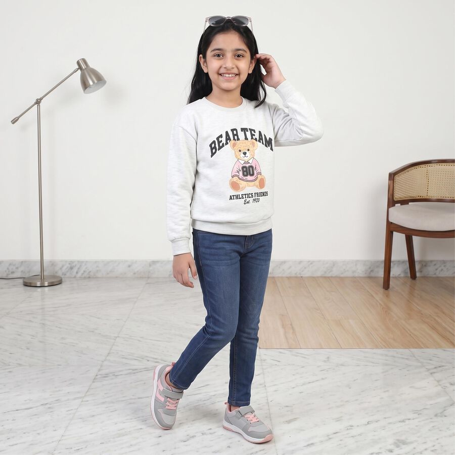 Girls' Grey Crew Neck Pullover Sweatshirt, मिश्रित हल्का ग्रे, large