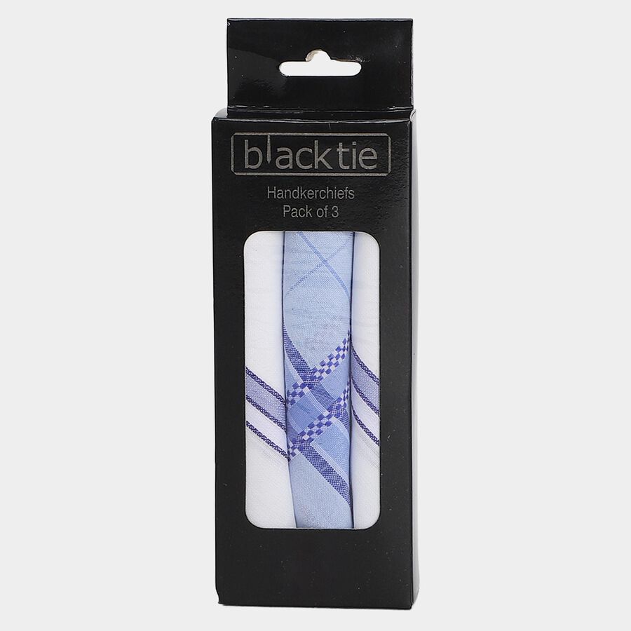 Men's Light Blue Checked Pack of 3 Handkerchief, Mid Blue, large