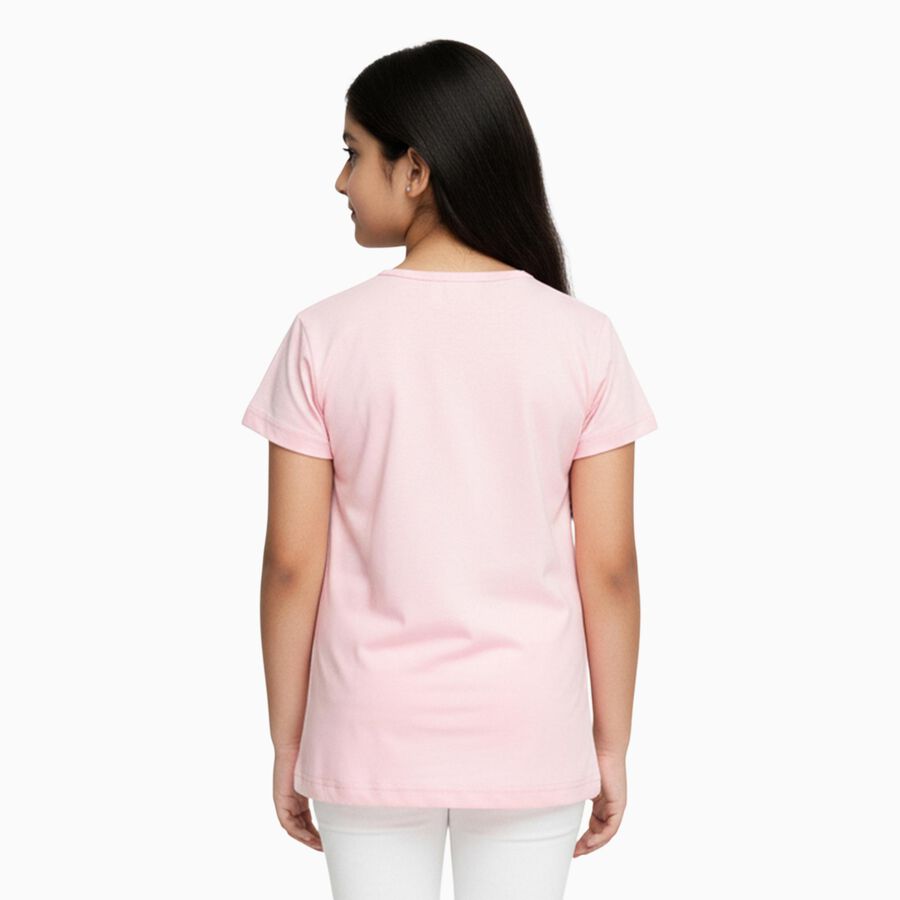 Girls Light Pink Round Neck Casual T-Shirt, हल्का गुलाबी, large image number null