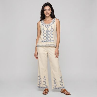 Women's Off White Embroidered Co-ord Set