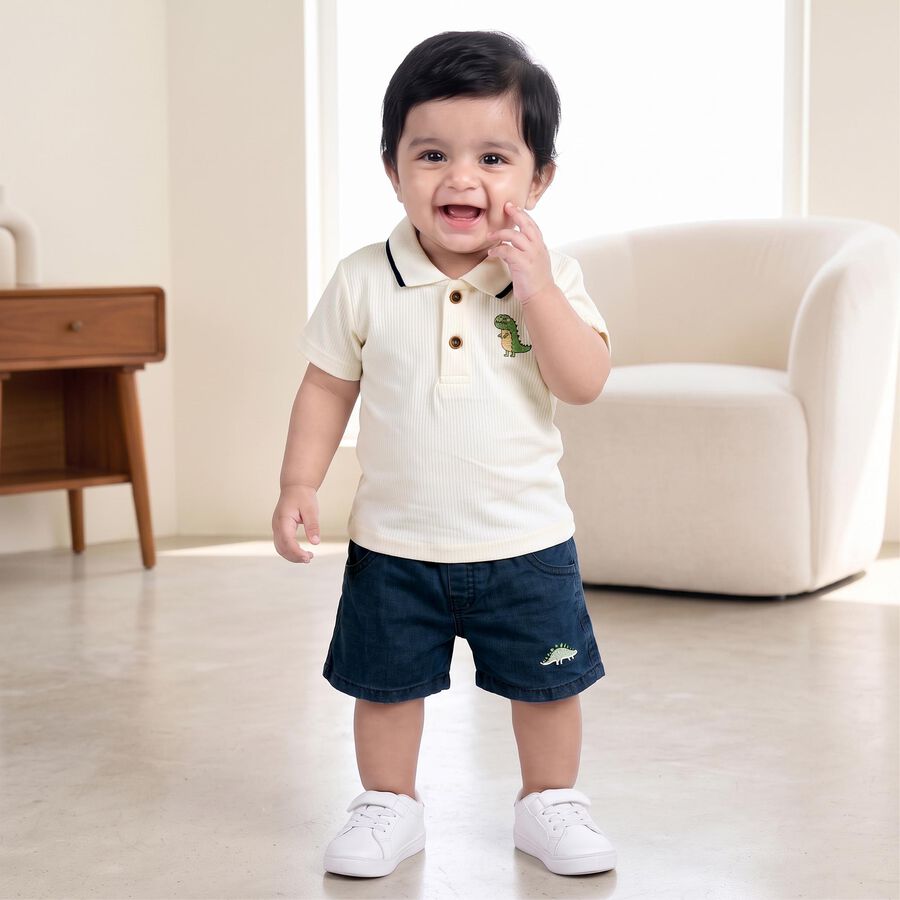 Infants' Cream Polo Neck Graphic Print Baba Suit, Off White, large