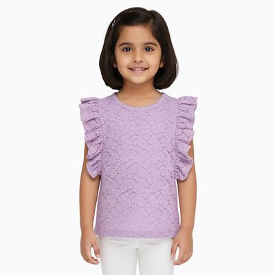 Girls' Soft Lavender Round Neck Romantic T-Shirt