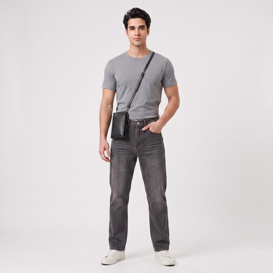 Men's Dark Grey Straight Fit Washed Jeans, Dark Grey, large