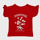 Girls Red 100% Cotton Round Neck Casual T-Shirt, Red, small