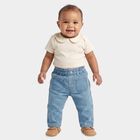 Infants Light Blue Straight Fit Elastic Waist Jeans, मध्यम नीला, small